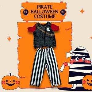 Kids Pirate Halloween Costume Set With Skull Top & Striped Pants - Size M
